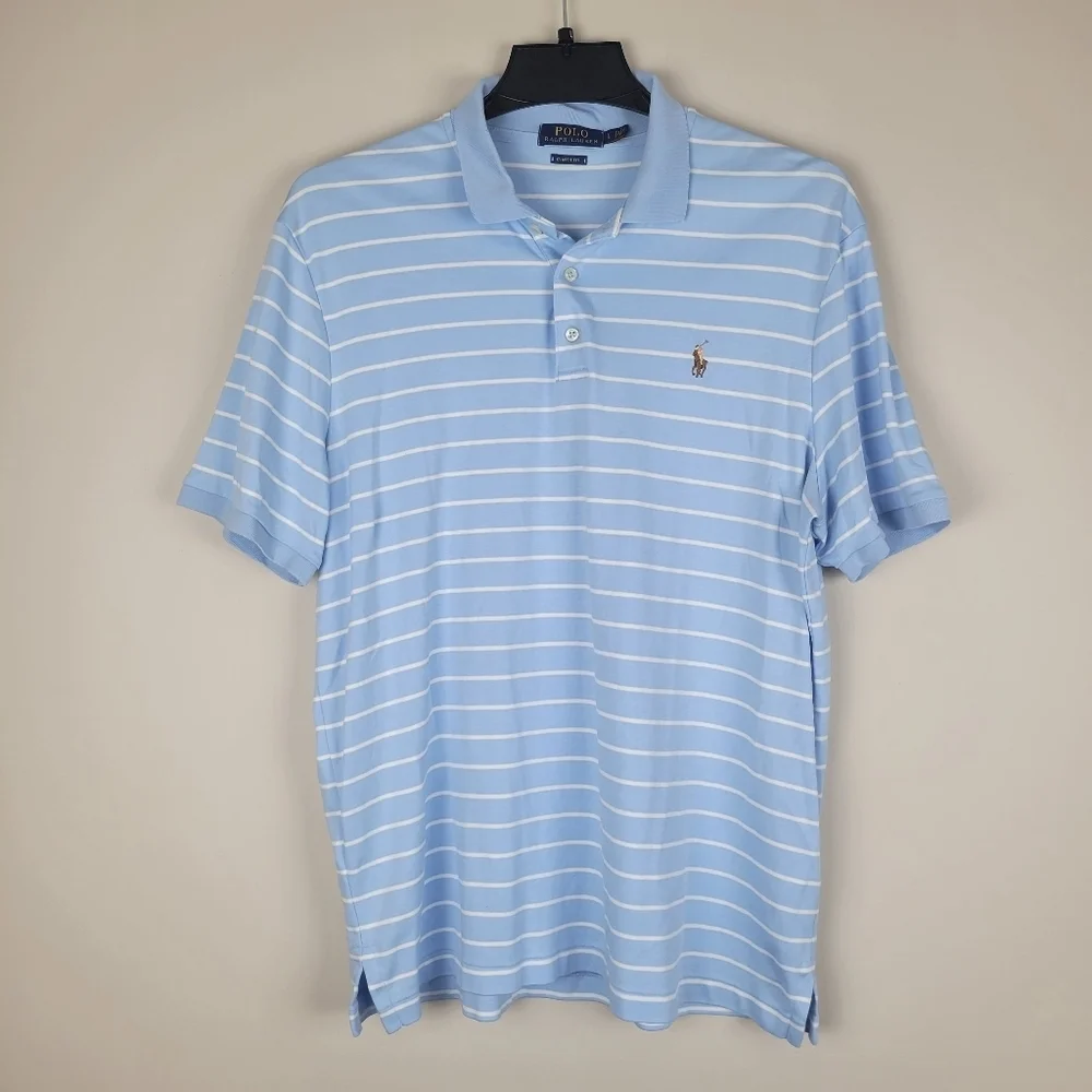 Polo Ralph Lauren Men's L Classic Fit Striped Blue Cotton Short Sleeve Shirt